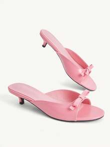 CUCCOO CHICEST Dép lê hở mũi phong cách Pháp thanh lịch, thoải mái, đa năng, gót thấp kitten heel thắt nơ, kiểu quý cô, đi trong nhà/đi làm - Màu Hồng  Dưa hấu - Xem 5