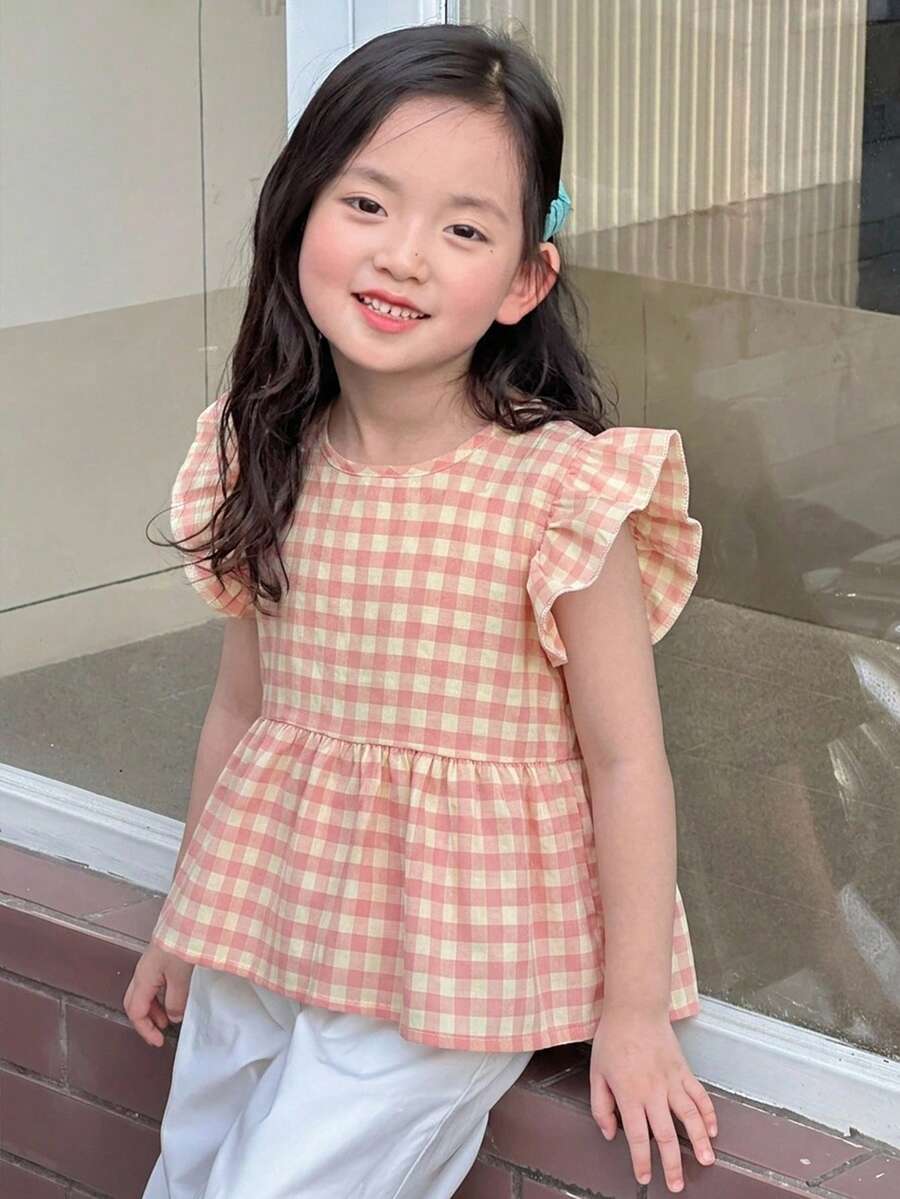 Dazy Kids 女童秋季圓領針織短袖T恤夏季上衣 - 粉色 - View 1