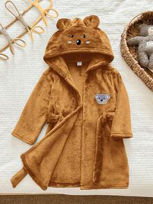 LMoss Kids Kids Young Boy Knit Solid Color Embroidered Hooded Casual Autumn Winter Cardigan Loungewear - Khaki - View 2