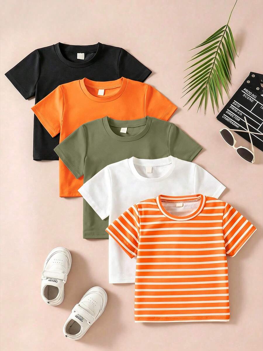 SHEIN Young Boy Summer Casual Versatile Short Sleeve T-Shirt - Multicolor - View 1