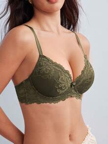 Elorette 1 Pc Lace Wireless Lingerie Bra For Women - Green - View 7