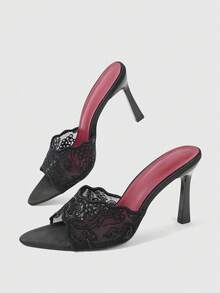 Sleekvia Summer New Belt Wear High-Heeled Women's Slippers - Black - View 8
