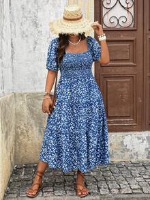 Breezaya Plus Size Women's Square Neck Casual Resort Summer Dress - Blue - View 5