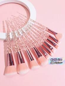 10 Pcs Professional Makeup Brush Set Pink Rose Red Blush Powder Eye Brushes Complete Kit Travel Makeup Tool Set Giveaway Must Have Beauty Accessory - Multicolor - View 1