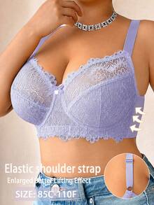 SHEIN Esselle Plus Size Lace Patchwork Underwire Bra, 1pc - Purple - View 7