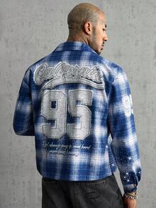 AXEPEAK Men's Casual Shirt Loose Cropped Fit Rhinestone Embellished Top - Multicolor - View 2