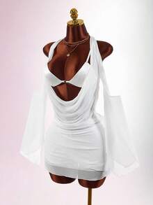 Amplova Women's Sexy 2 Pieces Set Suitable For Party Club Night Out, Bra Top And Dress, Summer/ White - White - View 8