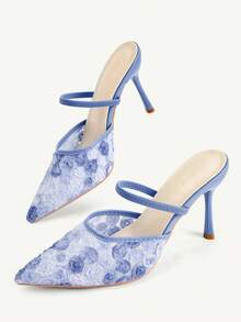 CUCCOO CHICEST Korean-Style Symphony Mesh Duo With High Heel Slippers Women's Summer Temperament Dating Shoes - Blue - View 8