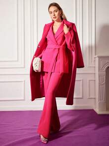 MOTF PREMIUM Abrigo con cinturón con lazo mezcla de lana - Rosa Fucsia - Ver 7