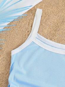 SHEIN Tween Girl Contrast Color Pleated Casual Versatile Daily Wear Camisole Tank Top - Blue - View 5