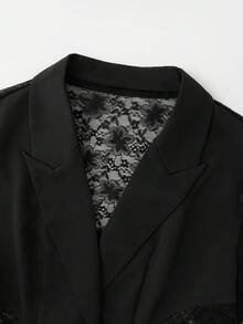Lacomfia Blazer Ukuran Besar Elegan Warna Polos dengan Hiasan Renda - Hitam - View 4