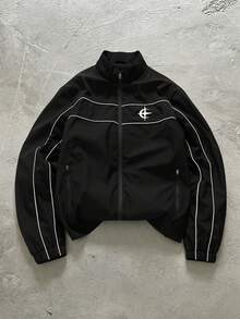PAVTROS Men's Casual Colorblock Trim Jacket - Black - View 6