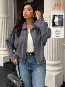 Easura Chaqueta casual de unicolor para primavera/otoño de talla grande - Gris Oscuro - Ver 1