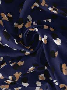Rusticease Kemeja Ukuran Besar Gaya Resor Kasual Lengan Berkerut dengan Motif Seluruh Permukaan, Pakaian Musim Panas untuk Wanita/Musim Panas, Pakaian Liburan Tropis Wanita - Navy Blue - View 5