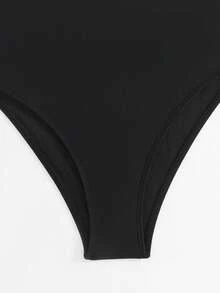 Swim Oasis 女款 2 件組波希米亞風吊帶沙灘裝新品，時尚比基尼泳衣套裝，性感度假風，復古性感印花細肩帶比基尼套裝，紋理面料，可調節肩帶，夏季海灘度假風，優雅復古，海灘度假新年新款一件式泳衣泳裝，性感優雅高級款 - 黑色 - 查看 5