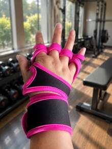 1 Pair Ventilated Weight Lifting Workout Gloves For Men Women, Built-In Wrist Wraps And Non-Slip Palm Silicone Exercise Gym Gloves For Cross Training Powerlifting. - Pink - View 2