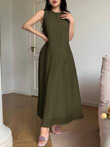 Feyla Asymmetrical Loose Fit Comfortable Vacation Versatile Sleeveless Summer Dress - Army Green - View 4