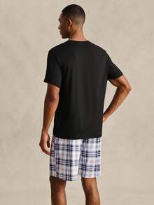 EverLounge Men's Basic Casual Fashion British Style Letter Print T-Shirt Top And Plaid Shorts Loungewear Set Back-To-School Home Black White Summer - Black - View 2