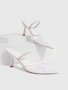 CUCCOO SZL Women's Fashion Elegant Embroidered Pointed Toe Mesh High Heel Pumps Spring Shoes - Chantilly - View 2