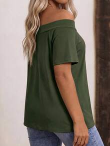 EMERY ROSE Plus Size Women Solid Color Off-Shoulder Casual Versatile Daily Wear T-Shirt - Army Green - View 2