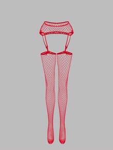 SHEIN 1 pieza Media con tirantes y lazo de malla - Rojo - Ver 5