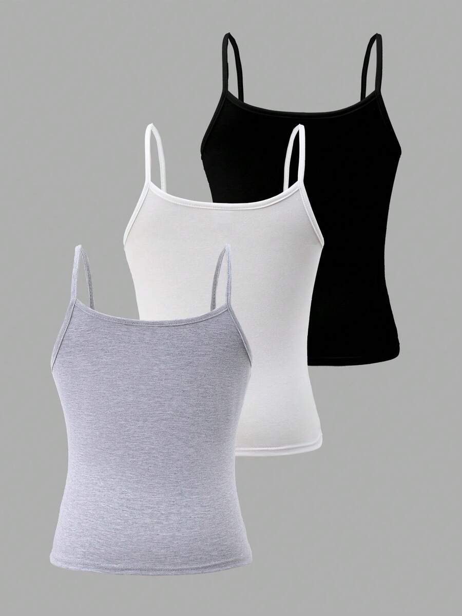 Tween Girls Spring/Summer/Autumn/Winter Casual All-Match Versatile Daily Home Sports Yoga Gymnastics Camisole Slim Fit Knitted Tank Top, 4pcs/Set