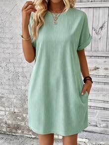 EMERY ROSE Women's Striped Crew Neck Casual Daily Wear Dress - Green - View 4