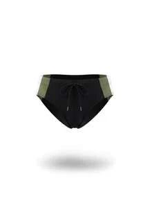 DSELFIQUE Men's Tie-Waist Contrast Color Casual Swim Briefs Men Beachwear, Holiday - Black - View 5