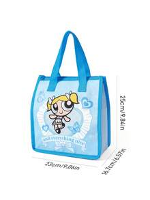 THE POWERPUFF GIRLS X SHEIN 1個印花保溫午餐袋，可保溫或保冷，野餐袋，大容量，可裝午餐盒和飲料，適用於野餐、露營、旅行、家庭使用，適合家庭、學生、友誼，花卉、氣泡、毛茛 - 天藍色 - 查看 8