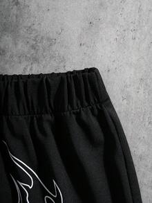 Coolqubz 青少年夏季新款運動酷感圖案圓領短袖上衣與休閒籃球短褲兩件套 - 白色 - 查看 6