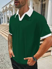 Manfinity Homme Men's Plus Size Colorblock Casual Versatile Commute Travel Short Sleeve Polo Shirt - Dark Green - View 3