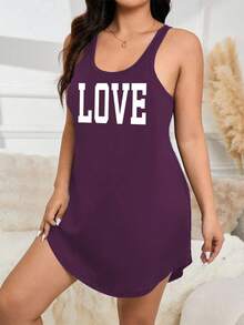 SHEIN Casual Underwear&Sleepwear 大尺碼女款字母印花休閒背心式睡裙 - 紫色 - 查看 3