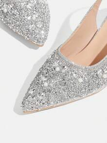 CUCCOO TILAWA Women's Crystal And Glass Rhinestone Pointed Silver High-Heeled Shoes, Suitable For Going Out, Banquets, Parties And Other Activities - flash silver - View 5