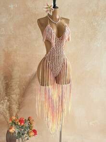 Soleia Women's Tassel Design Halter Tie Sexy Vacation Cover-Up Dress - Multicolor - View 4