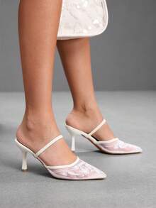 CUCCOO SZL Women's Fashion Elegant Embroidered Pointed Toe Mesh High Heel Pumps Spring Shoes - Chantilly - View 10