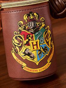 HARRY POTTER X SHEIN 1個 PU皮革霍格華茲學校徽章印花硬幣包，附毛球裝飾，可存放硬幣、口紅、面紙、鑰匙，適合女性、男性和學生，附扣環可掛在包包上，魔法主題 - 棕色 - 查看 5