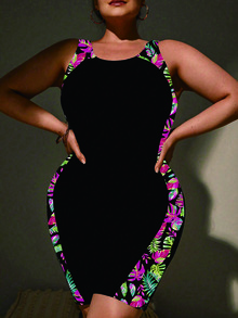 Swim Lushoire Plus Size Spaghetti Strap Printed One-Piece Swimsuit - Multicolor - View 6