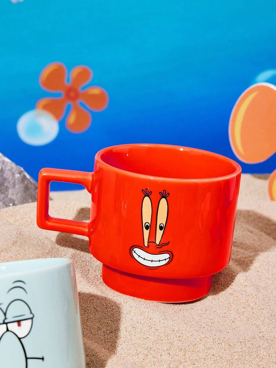 SpongeBob SquarePants | SHEIN 1Pc 12.68oz/375ml Stackable Cartoon Pattern Printed Mug, Cold And Heat Resistant, Can Be Used In Microwave Ovens And Dishwashers, Suitable For Water, Milk, Juice, Coffee - orange red - View 1