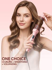 JMMO Hot Air Brush With EU Plug, Digital LCD Temperature Display Round Hair Styling Brush, Ceramic Ionic Hair Curler Straightener Comb, 2 In 1 Salon Hair Volumizer For Home DIY Hairstyle - EU C Type Plug(220-240V) - View 2