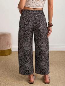 EMERY ROSE Women's Casual Paisley Print Jeans - Coffee Brown - View 2