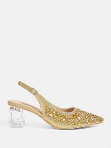 CUCCOO TILAWA Women's Crystal And Glass Rhinestone Pointed Rose Gold High-Heeled Shoes, Suitable For Going Out, Banquets, Parties And Other Activities - Rose Gold - View 2