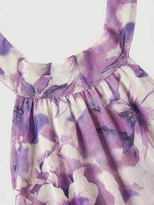 Skyraze Backless Bow Flowy Abstract Floral Mini Dress - Purple - View 5