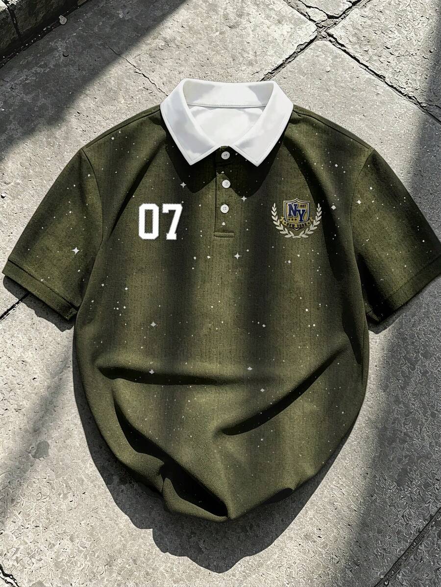 Manfinity EMRG 男士經典星空 NY New York 07 條紋 Polo 衫,適合日常穿著與聚會 - 彩色 - 查看 1