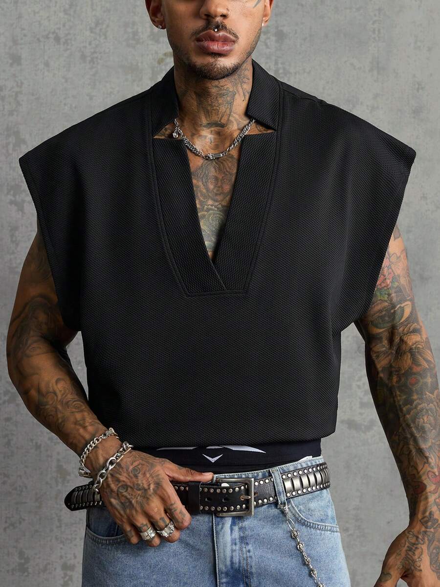 AXEPEAK Tank Top Pria Model Polos dengan Bahu Lebar untuk Musim Panas - Hitam - View 1