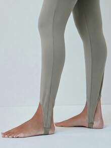 Hauture High-Waisted Stirrup Leggings In Nylon Blend Date Everyday Going Out Work Sage Green Summer Casual Basic Beach - Grey - View 5