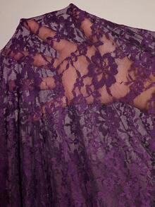 Slumberist Women's Sexy Lace Sheer Purple Ruffle Patchwork Long Sleeve Long Maxi Plus Size Nightgown - Purple - View 8