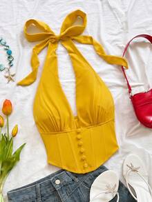 Soleia Spring/Summer New Back To School Casual Vacation Western Beach Wedding Guest Outfit Graduation Brunch Women's Clothing St. Patrick's Day Spring Break - Yellow - View 1