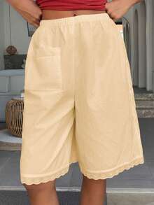 Livesso Women's Lace Patchwork Solid Color Short 5-Inch Pajama Pants - Yellow - View 6