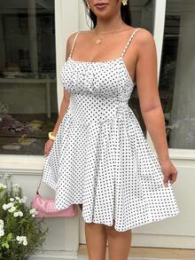 GalTyme Plus Size Women's White Pleated Casual 90s 90s Date Vacation Vacation Party Spaghetti Strap Dress Summer - Black and White - View 4