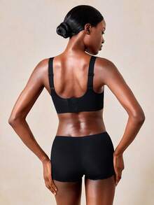 Veilyse Affordable Plus Size Seamless Backless Wireless Adjustable Strap Sports Bra, Thin - Black - View 3